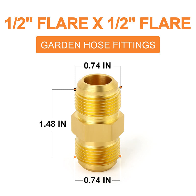 [Australia - AusPower] - GASHER 5PCS Metals Brass Tube Fitting, Half-Union, 1/2" Flare x 1/2" Flare Male Pipe Fittings 5 