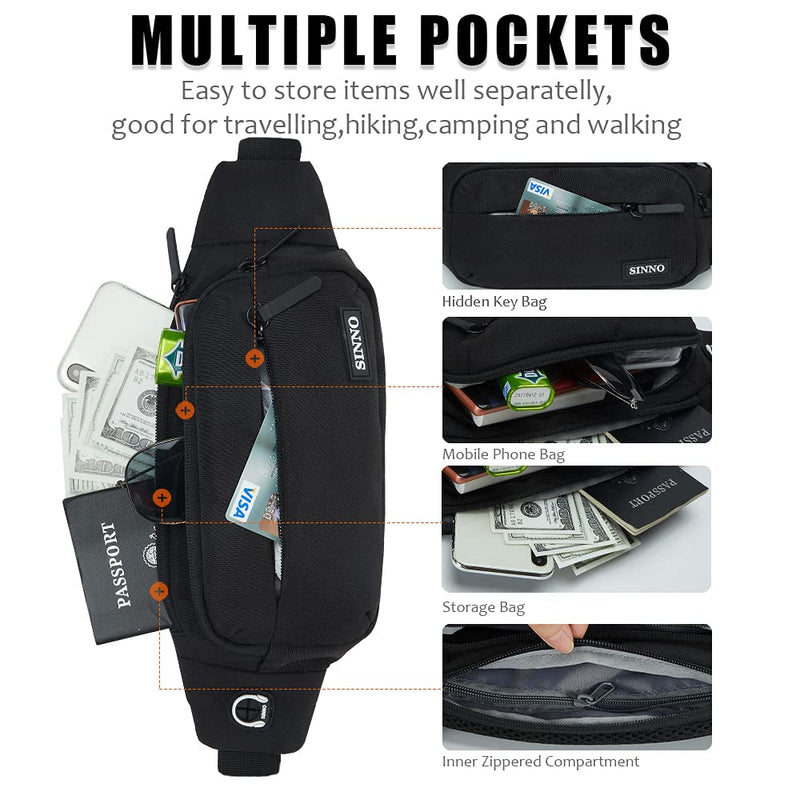[Australia - AusPower] - SINNO Large Fanny Pack With 4-Zipper Pockets for Running Hiking Travel Workout Dog Walking Outdoors Sport Fishing Waist Pack Bag 