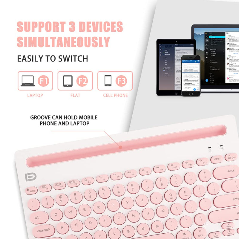 [Australia - AusPower] - Multi-Device Bluetooth Keyboard, Ideashop Wireless Bluetooth Keyboard Switch to 3 Devices Portable Small Keyboard for PC Tablet Smart Phone, Compatible with Android iOS Windows Mac Systerm (Pink) Pink 