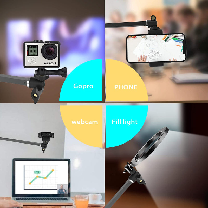 [Australia - AusPower] - Long Overhead Tripod Mount for iPhone Webcam Ring Light, Gooseneck Desk Phone Arm Holder for Over Head Video Recording Filming Live Streaming, Webcam Tripod Stand with Articulating Arm 