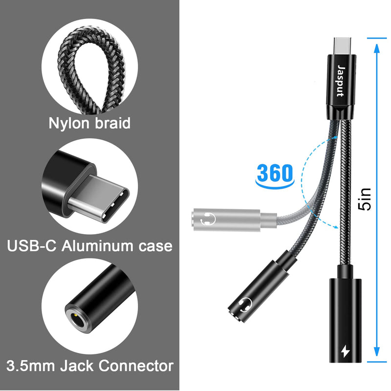 [Australia - AusPower] - USB C to 3.5mm Audio Adapter and Charger,2-in-1 USB C to Aux Audio Jack with PD 60W Fast Charging,USB C Headphone Jack Adapter Compatible with Galaxy S21 S20 S20+ Plus Note 20,Pixel 4 3 2 XL Black 