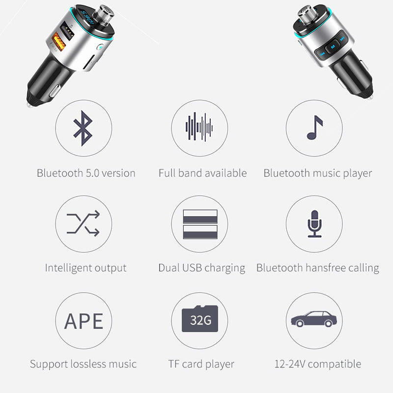 [Australia - AusPower] - ILOKEY Bluetooth FM Transmitter for Car, 7 Color LED Backlit Bluetooth Car Adapter with QC3.0 Charging, Support Siri Google Assistant, USB Flash Drive, microSD Card, Handsfree Car Kit (BC42) BC42 