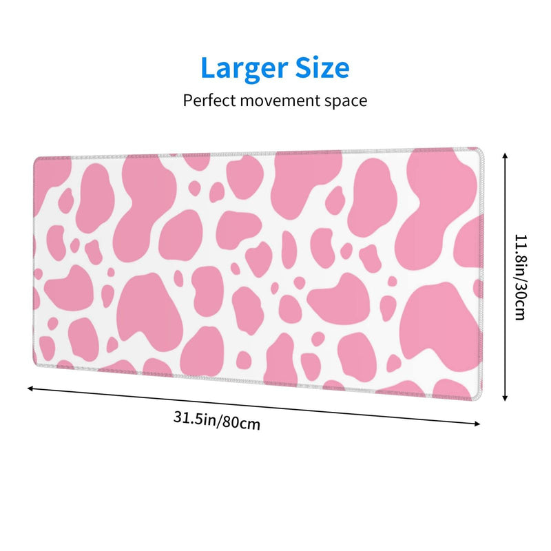 [Australia - AusPower] - Pink Cow Print Gaming Mouse Pad Large XL Desk Mat Long Extended Pads Big Mousepad for Home Office Decor Accessories 31.5 X 11.8 Inch Pink Cow Print 
