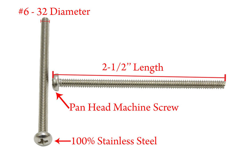 [Australia - AusPower] - #6-32 X 2-1/2" Stainless Pan Head Phillips Machine Screw (50 pc) 18-8 (304) Stainless Steel Screws by Bolt Dropper #6-32 x 2-1/2" 