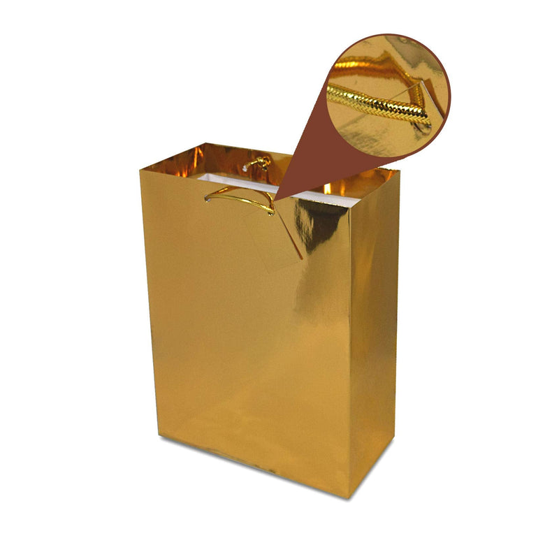 [Australia - AusPower] - Gold Gift Bags - 12 Pack Small Metallic Designer Paper Shopping Bags with Handles, Gift Wrap Euro Totes for Birthdays, Party Favors, Baby Showers, Bachelorette, Holidays, Christmas, Bulk - 6x3x7.5 
