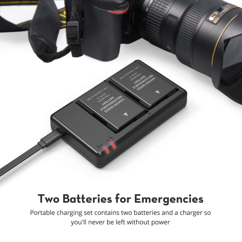 [Australia - AusPower] - EN-EL14 EN EL14A Battery Charger 2-Pack Rechargeable Li-ion Batteries Compatible with Nikon D3100 D3200 D5200 D5300 D5600 D3300 D3500 D5100 D5500 Coolpix P7200 P7700 P7800 P7000 P7100 