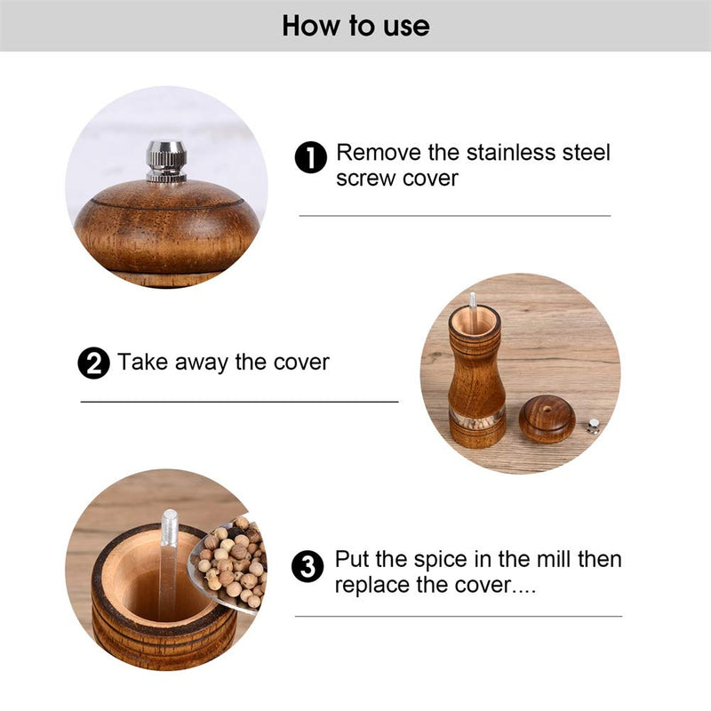 [Australia - AusPower] - Haomacro Pepper Grinder,Wood Salt and Pepper Grinder Mills Sets, Classic Manual Salt Grinder Refillable Pepper Mill Sets with Acrylic Visible Window Adjustable Ceramic Grinding Rotor 6.5inch 2 Pack 6.5inch brown 