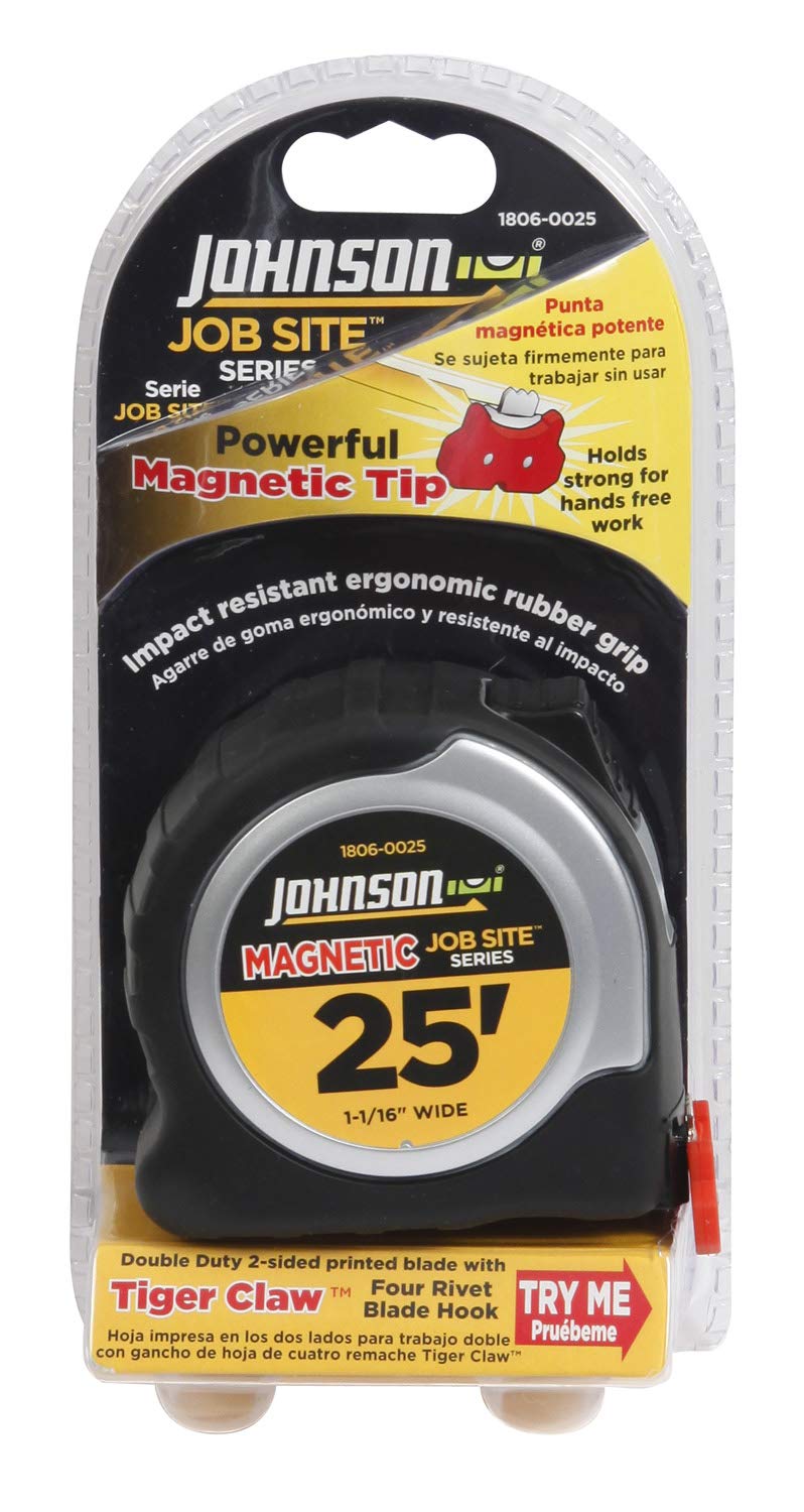 [Australia - AusPower] - Johnson Level & Tool 1806-0025 Job Site Magnetic Power Tape, 25', Black/Silver, 1 Tape 