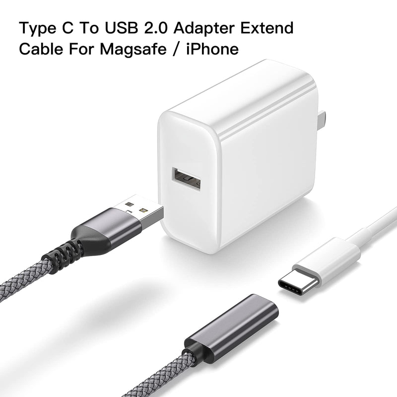 [Australia - AusPower] - Auleegei Type C Female to USB Male Adapter Extension Cable Compatible with Magsafe iPhone iPad Charger [Nylon Braided+Aluminum Shell] [Extension Cord] [3.3ft] 