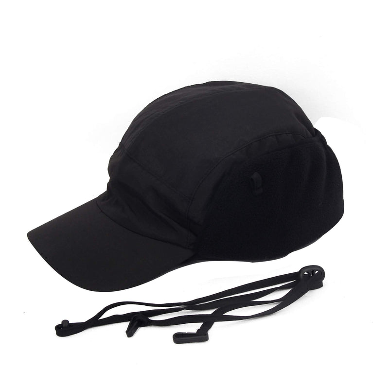 [Australia - AusPower] - Winter Baseball Earflap Cap with Detachable Windproof Strap Fleece Inside Cap Water Repellency Outdoor Cap Adult (Black) 