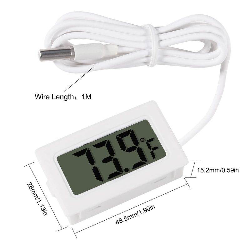 [Australia - AusPower] - 5PCS Mini Electronic Thermometer Fahrenheit Digital Temperature Meters Gauge LCD Display ℉ for Car Greenhouse Indicator Indoor Room Freezer Refrigerator Aquarium with 1M Waterproof NTC Probe (White) White 