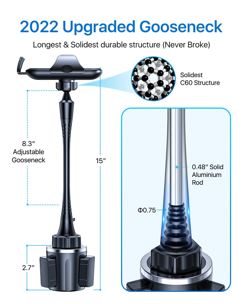 [Australia - AusPower] - [Newest & Solidest] andobil 15in Car Cup Phone Holder, [Stable & Adjustable] Long Neck Cup Holder Phone Mount for Car Truck, [Hold Big Phones Firmly] Fit for iPhone 13 12 11 Pro Max & All Cell Phones 