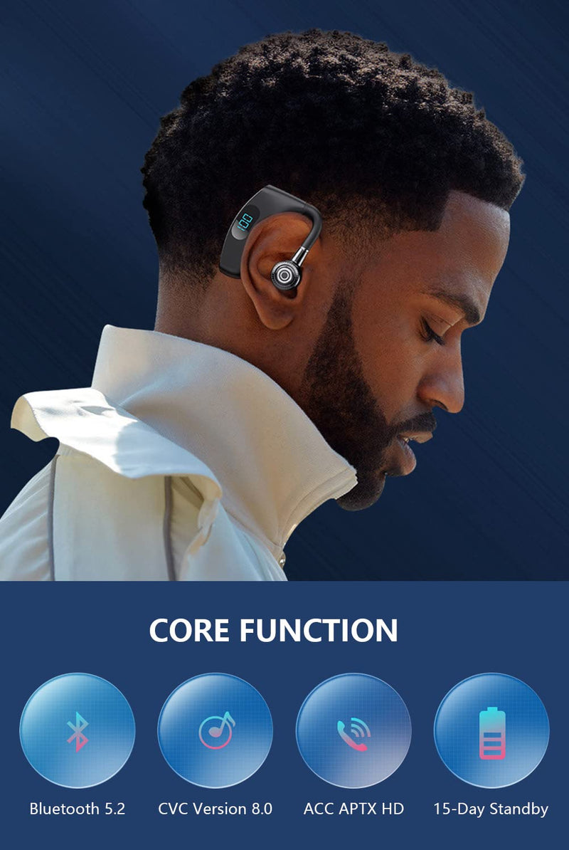 [Australia - AusPower] - Bluetooth Earpiece for Cell Phones, V5.2 Bluetooth Headset with Microphone, CVC 8.0 Wireless Noise Canceling Single Ear Bluetooth Earbuds Compatible with Android/iPhone/Laptop 