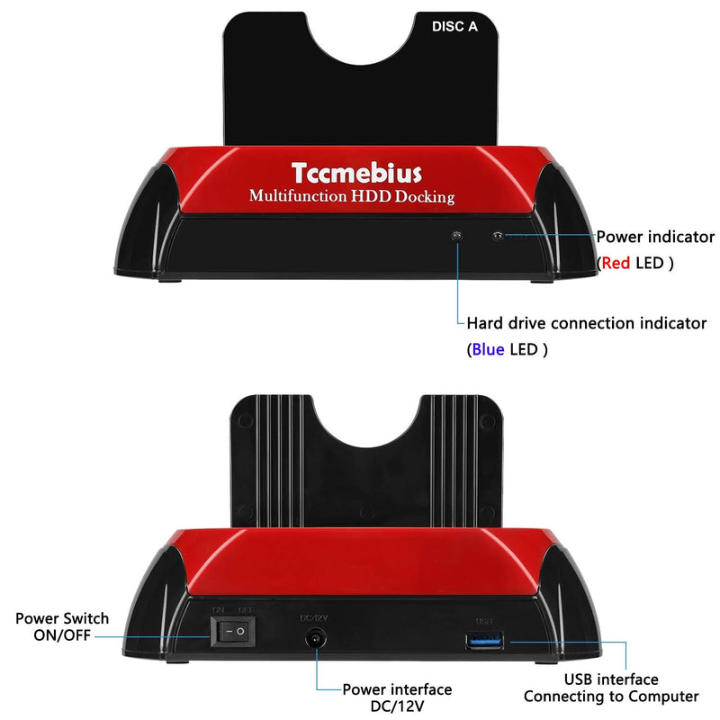 [Australia - AusPower] - Tccmebius Hard Drive Docking Station, TCC-S868-US USB 3.0 to 2.5 3.5 Inch SATA IDE Dual Slots External HDD Enclosure, for 2.5" 3.5" IDE SATA I/II/III HDD SSD 