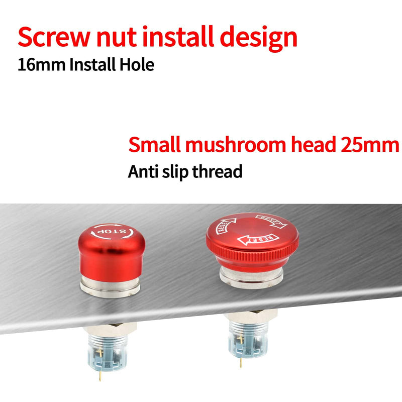 [Australia - AusPower] - 16mm Latching Emergency Stop Push Button Switch Mushroom Stianless Steel Red with Stop Sign 1NO 1NC 0.63" Mounting Hole (16MM Small Head) 16MM Small Head 