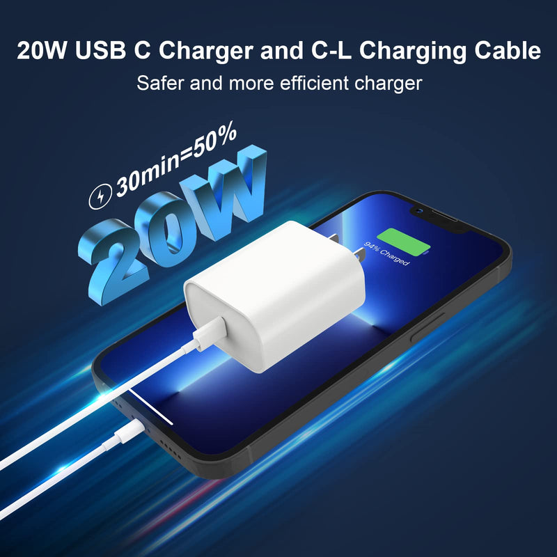 [Australia - AusPower] - iPhone Fast Charger, [Apple MFi Certified] FUHAYA 20W USB C Power Delivery Wall Charger Plug with 6.6FT Type C to Lightning Cable Compatible for iPhone 13/13 Pro/12/12 Pro/11/XS/XR/X/8, iPad, AirPods 