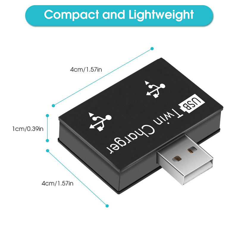 [Australia - AusPower] - USB2.0 Hub 2-Port, Portable 2-Port USB Hub USB Twin Adapter Male to Dual USB Female Adapter for Laptops Desktops, Only Use for Charging(Black) Black 
