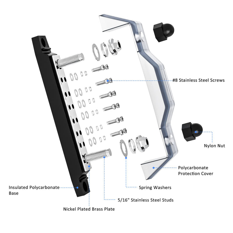 [Australia - AusPower] - RECOIL BB212P Bus Bar 2 x 5/16” Studs and 12 x #8 Screw Terminals Power Distribution Block Busbar with Ring Terminals Pair Red & Black Red & Black Big 2x5/16" Studs & 12 Screws Pair 