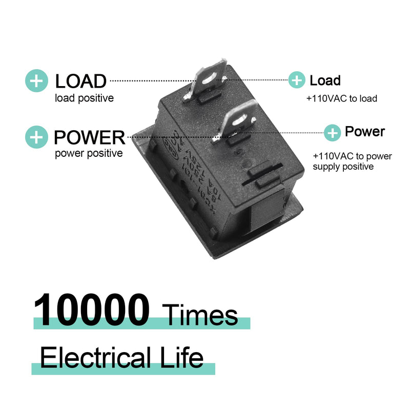 [Australia - AusPower] - 5Pcs On/Off Boat Rocker Switch 5Pcs 2 Pin Position Snap 12V 110V 250V QTEATAK 