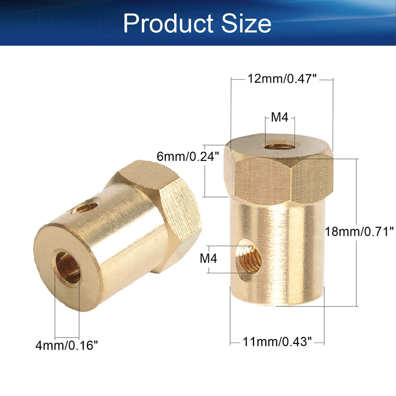 [Australia - AusPower] - Heyiarbeit 2pcs 4mm Motor Flexible Coupling Coupler Connector Brass Hex Shaft Coupling for Car Wheels Tires Shaft Motor Accessories 