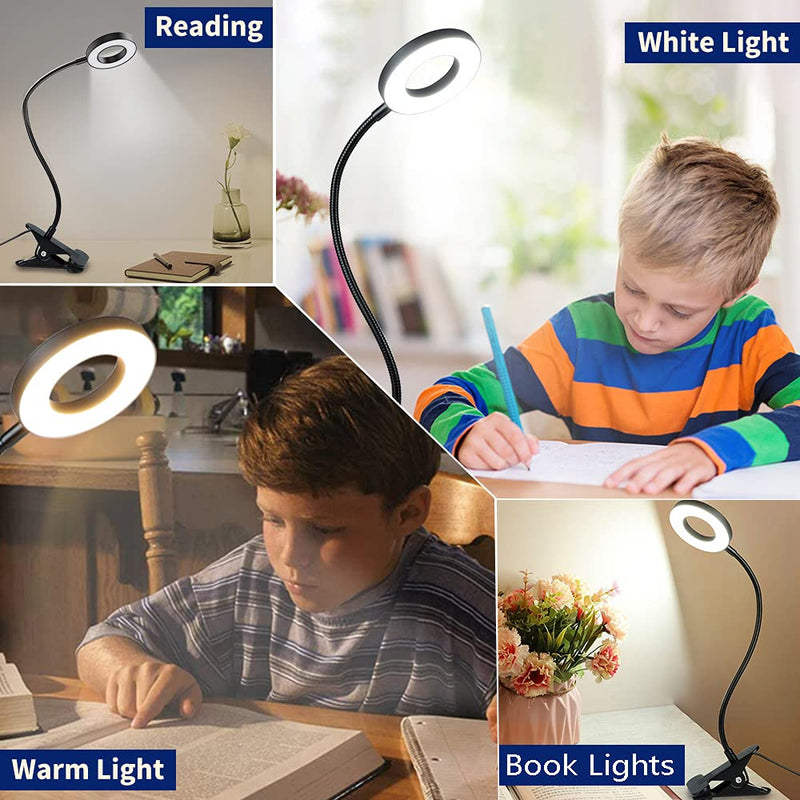 [Australia - AusPower] - W-LITE 6W LED USB Reading Light Clip Laptop Lamp for Book,Piano,Bed Headboard,Desk, Eye-Care 2 Light Color Switchable, Adapter Included, Black 