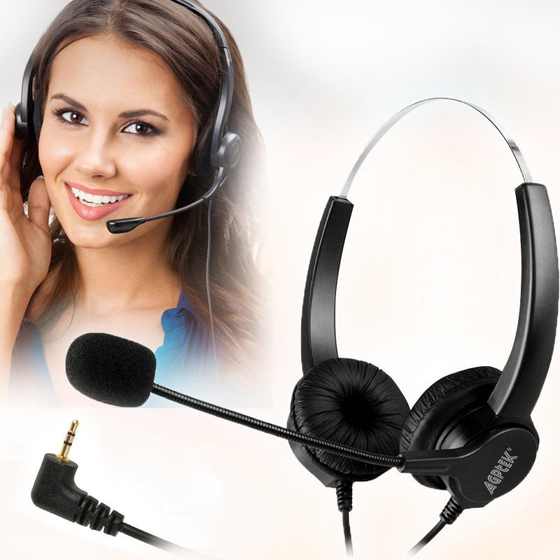 [Australia - AusPower] - AGPtEK® 2.5mm Dual Ear Call Center Telephone Headphone, 6FT Noise Cancelling Binaural Headset, with Boom-Style Mic for Most Cordless Phones 