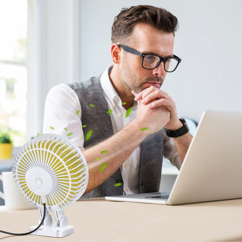 [Australia - AusPower] - JZCreater USB Desk Fan, 5INCH Mini Fan, 3 Speeds Adjustable Desktop Table Cooling Fan in Single Button , Rotation Strong Wind, Quiet Personal Mini Fan for Home Desktop Office Travel,（White） White Yellow 