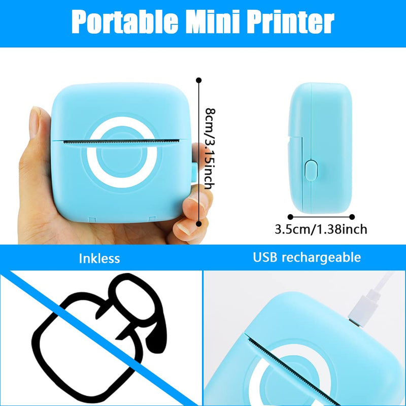 [Australia - AusPower] - KKUYT Mini Pocket Printer - Wireless Pocket Sticker Printer, Pocket Inkless Thermal Printer for Picture Receipt Study Note Label, Smart Photo Printer with 2 Rolls Paper Compatible with iOS & Android 