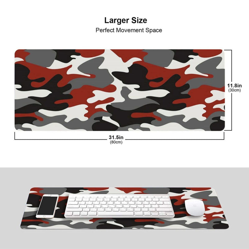 [Australia - AusPower] - White Black Red Camo Gaming Mouse Pad Large XL Long Extended Pads Big Mousepad Keyboard Mouse Mat Desk Pad Home Office Decor Accessories for Computer Pc Laptop White Black Red Camo 