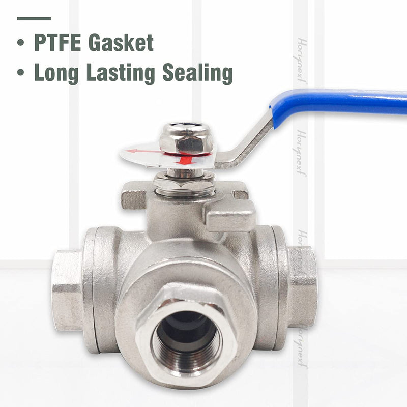 [Australia - AusPower] - Horiznext NPT 1/2 threaded stainless steel 3 way T port with mounting pad ball valve, vinyl handle control pvc pex tubing gas fuel oil water propane fluid flow.(1 pc) NPT1/2 T-port 