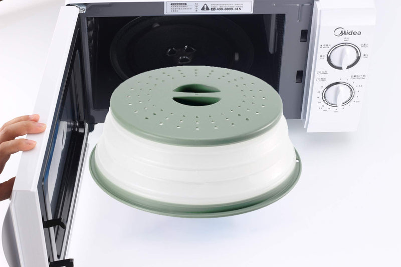 [Australia - AusPower] - 2Pcs WENWELL Vented Collapsible Microwave Splatter Cover for Food,Kitchen dish bowl Plate lid Can be Hung,Dishwasher-Safe,Fruit Drainer Basket,BPA-Free Silicone & Plastic 1 Grey+1 Army Green 