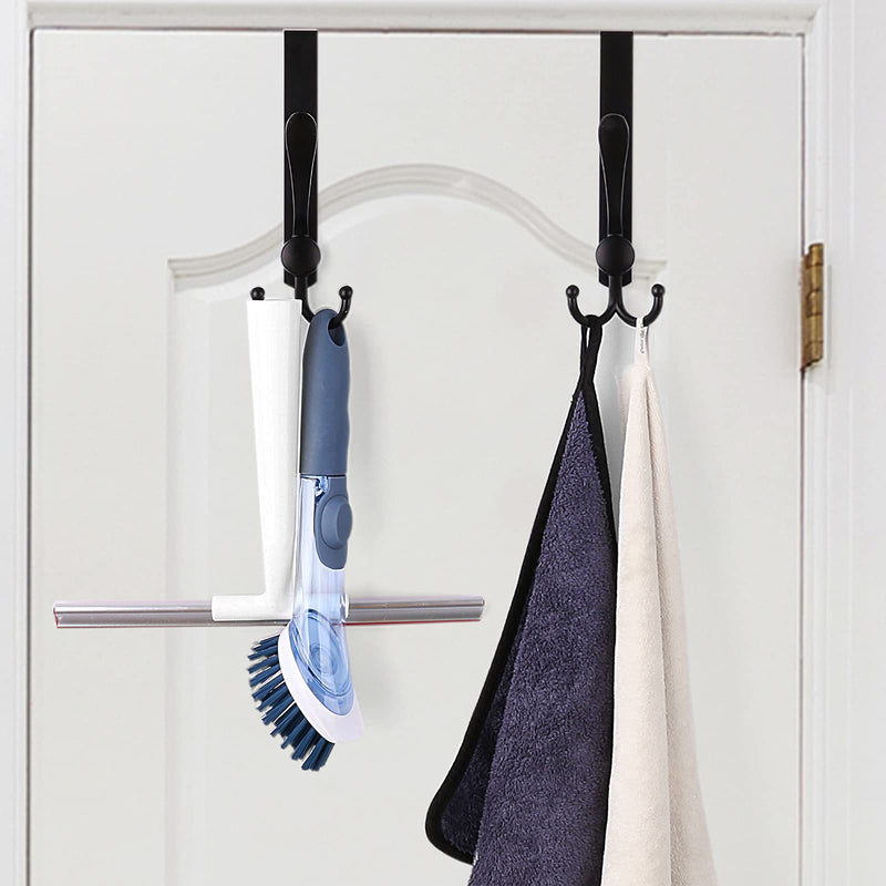 [Australia - AusPower] - 2 Packs Over The Door Hooks, Stainless Steel Heavy Duty Door Hanger Hook for Coat Robe Towels Hanging, Bathroom Organizer Towel Rack 3 Hooks, Matte Black 