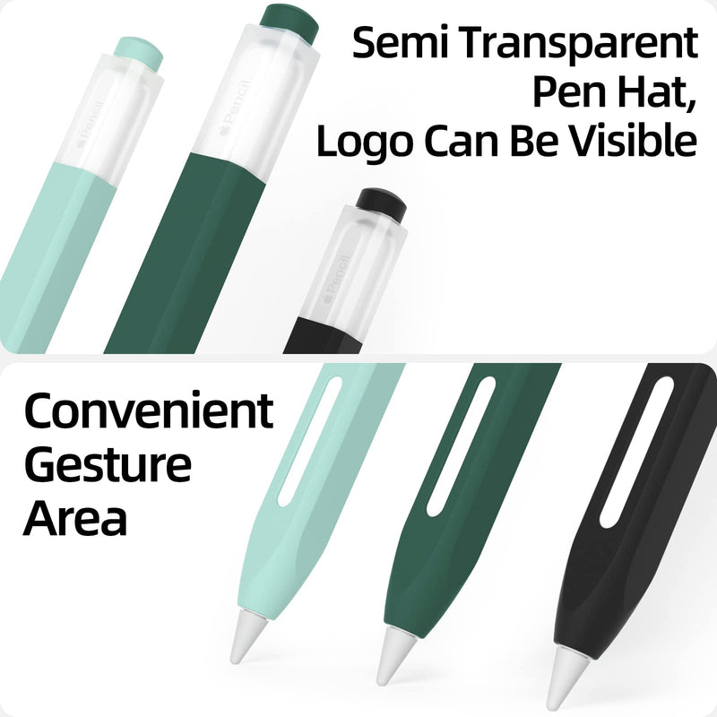 [Australia - AusPower] - JOOSKO [3 Pack] Pencil Case for Apple Pencil 2nd Generation Case, Classic Design, Durable Silicone Case, [with 10 Silicone Tip Cover], for Apple Pencil 2nd Generation. (Black, Dark Green, Light Blue) Black, Dark Green, Light Blue 