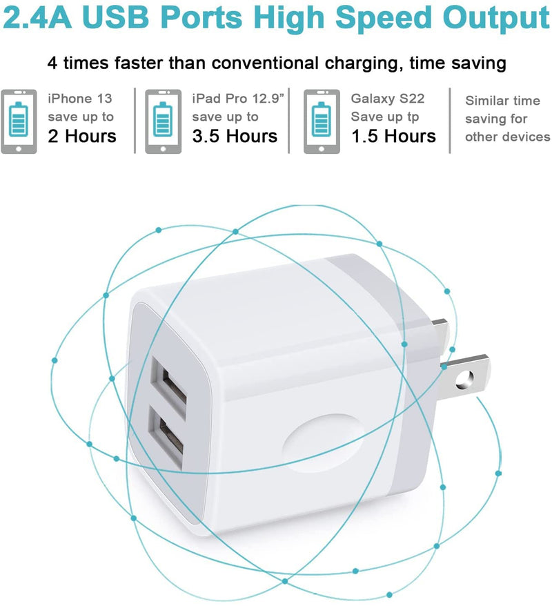[Australia - AusPower] - USB Wall Charger, Charger Block, Dual USB Charging Cube Block Charger Box, 2.4A Charger Adapter 3 Pack Fast Plug Outlet for iPhone 13 12 11 Pro Max XS XR X SE 8 7 6S Samsung Galaxy S22 S21 S20 Note 20 Natural 