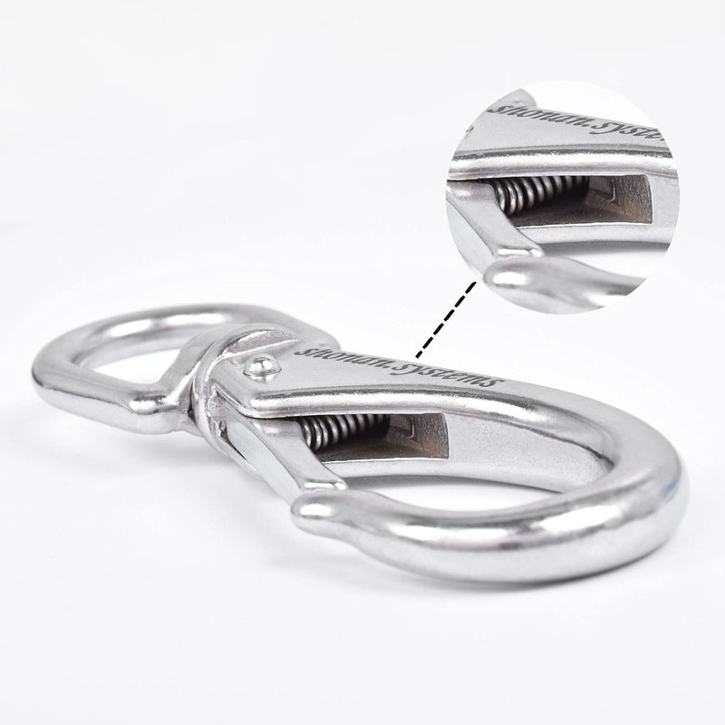 [Australia - AusPower] - SHONAN Large Stainless Steel Swivel Snap Hooks, 2 Pack 4.6 Inch Large Spring Snaps, Heavy Duty Boat Hooks, Spring Hooks for Boat Anchor Ropes and Cables 