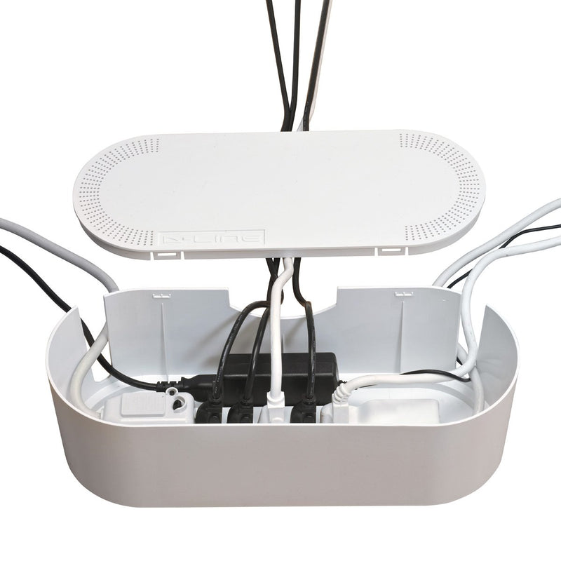 [Australia - AusPower] - D-Line Cable Management Box, Cord Organizer Box to Hide & Conceal Power Strips, Desk Cable Management Solution, Made from Electrically Safe ABS Material - 16.5" (L) x 6.5" (W) 5.25" (H) - White Large 