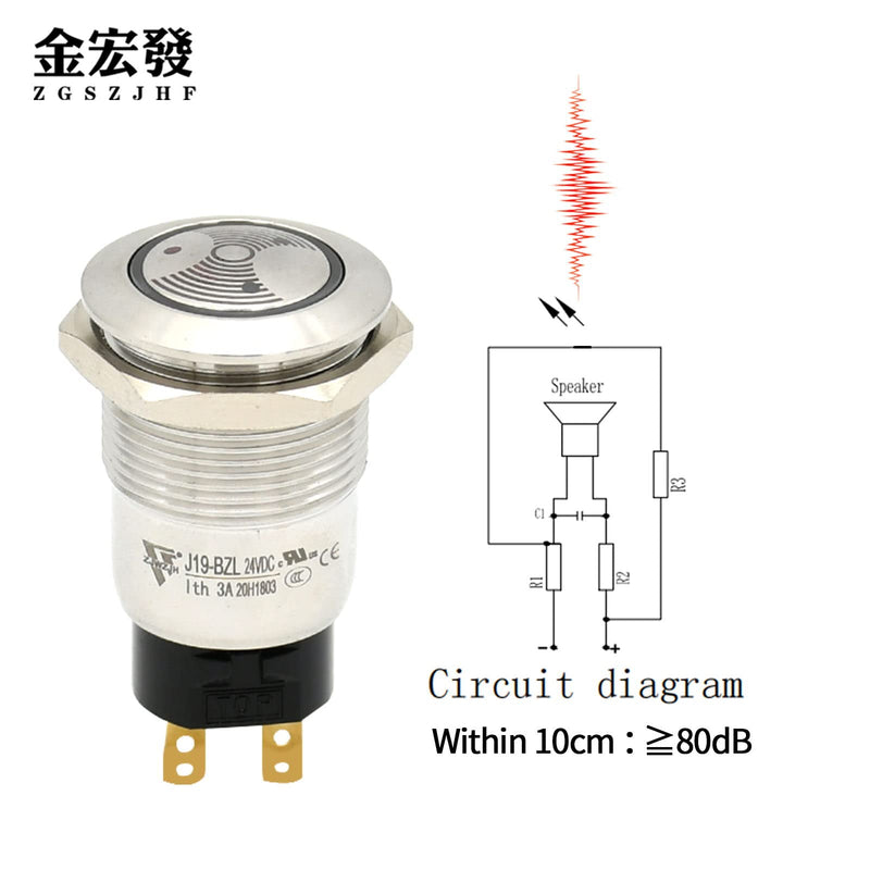 [Australia - AusPower] - UL Certification Red LED Buzzer 24V 19mm Alarm Indicator Light Lamp Stainless Steel Metal Signal Pilot 0.75"Mounting Hole with 85dB Sound J19-BZL 19MM 24V 
