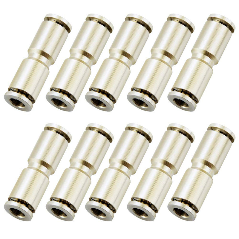 [Australia - AusPower] - TAILONZ PNEUMATIC 1/4 Inch OD Copper Nickel Plating Straight Union Connect air Fittings Quick Connect Push Lock Fittings Pneumatic Fittings Tube connectors PU-1/4 (Pack of 10) 1/4"OD 