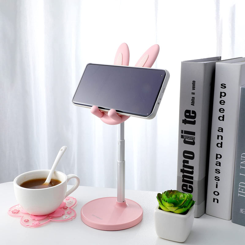 [Australia - AusPower] - 2 Pieces Sakura PVC Coasters Cherry Flower Cup Coasters and Cute Bunny Phone Holder Angle Height Adjustable Cell Phone Stand for All Smartphones and Tablets (Pink) 