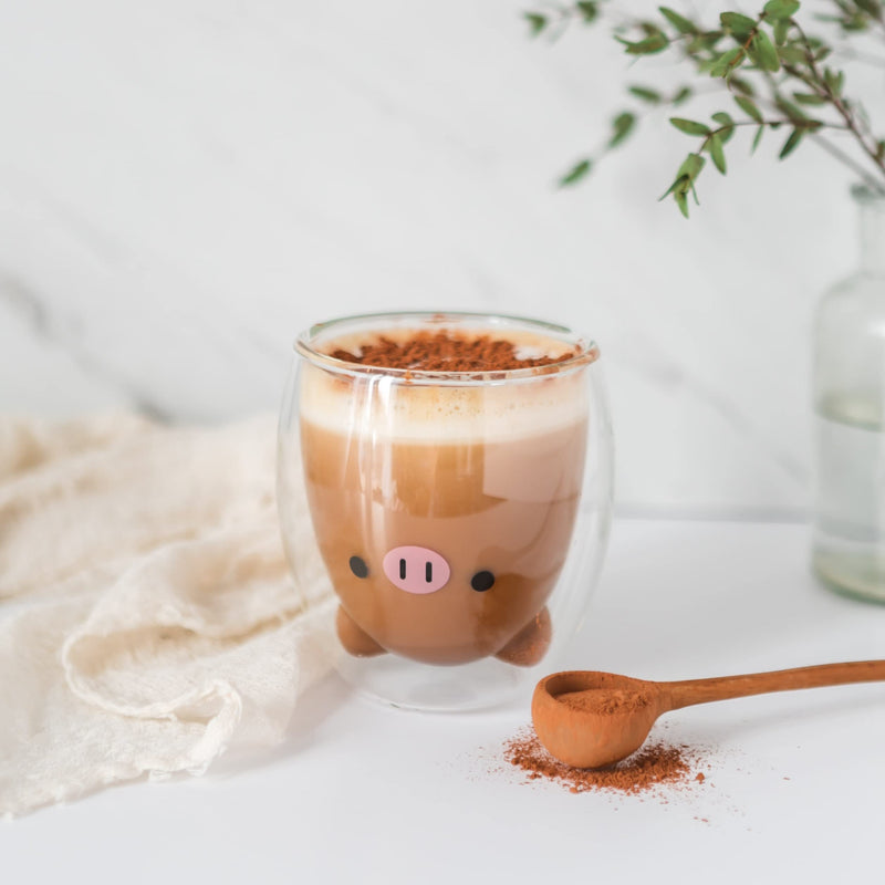 [Australia - AusPower] - Cute Pig Coffee Mug - 3D Animal Double Wall Glass Cup Collection - Use as a Glass Coffee Cup, Tea Cup, Cocktail Cup, or Milk Cup - 12.6oz Cups - Pig Mug (Pig) 