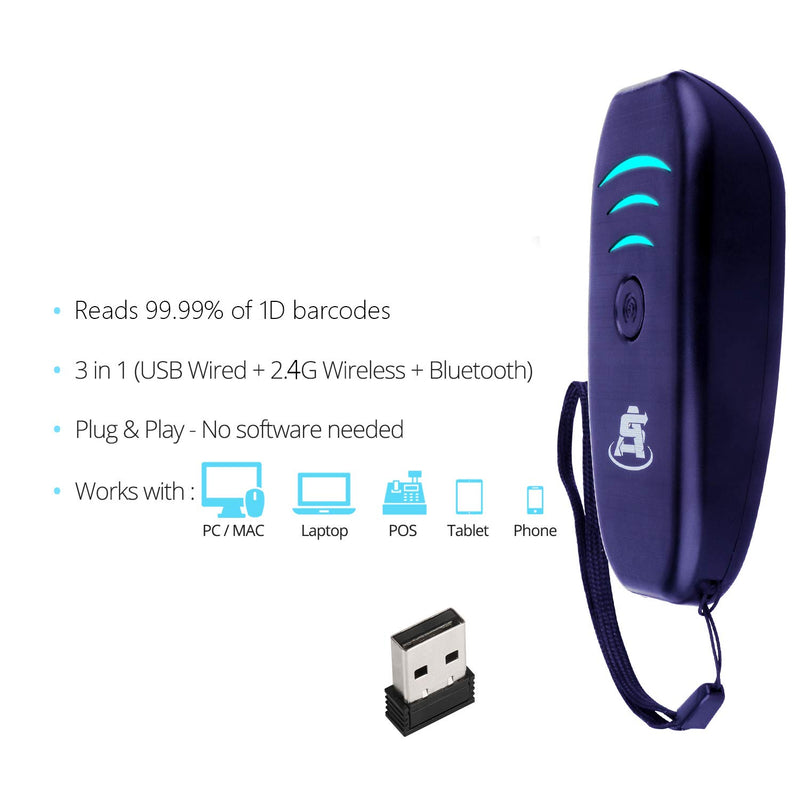 [Australia - AusPower] - ScanAvenger 1D Wireless Bluetooth Mini-Barcode Scanner: 3-in-1 Hand Held-Automatic, Vibration, Handheld, Portable, USB Bar Code EAN-UPC Reader -Cordless, Rechargeable Scan Gun for Inventory Management 
