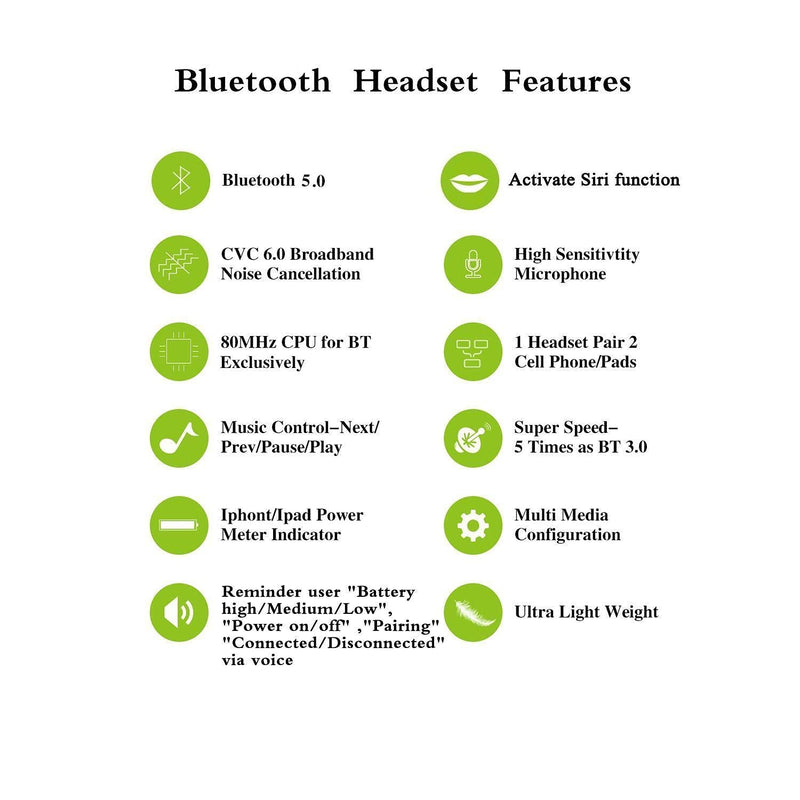 [Australia - AusPower] - TOORUN M26 Bluetooth Headset V5.0 Earpiece with Noise Cancelling-Blue 