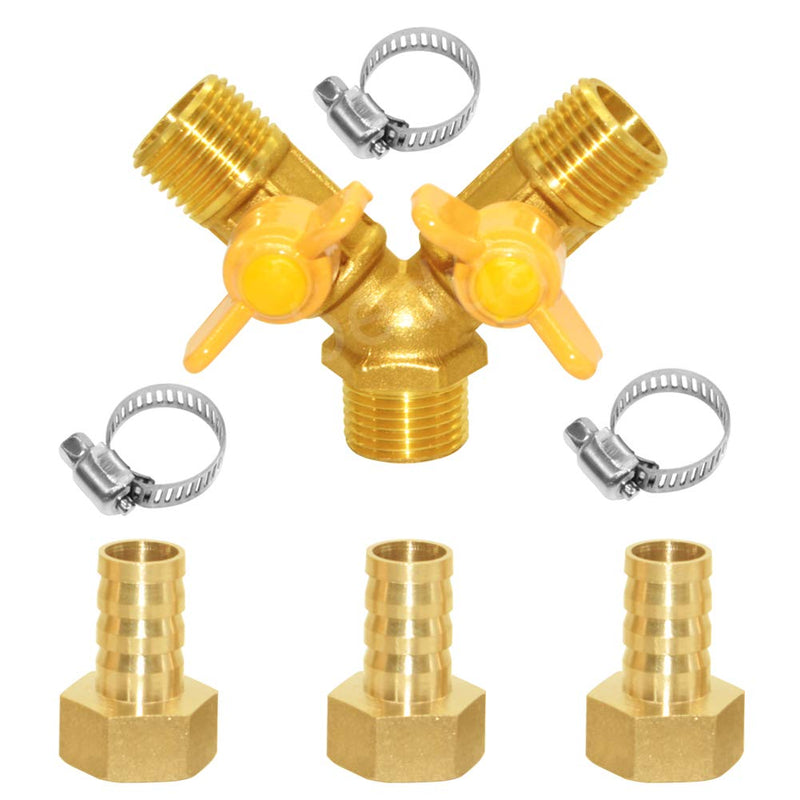 [Australia - AusPower] - Beduan 3 Way Shut Off Ball Valve, 1/2" Hose Barb 2 Switch Brass Y Shaped Valve *1/2 inch Hose Barb 