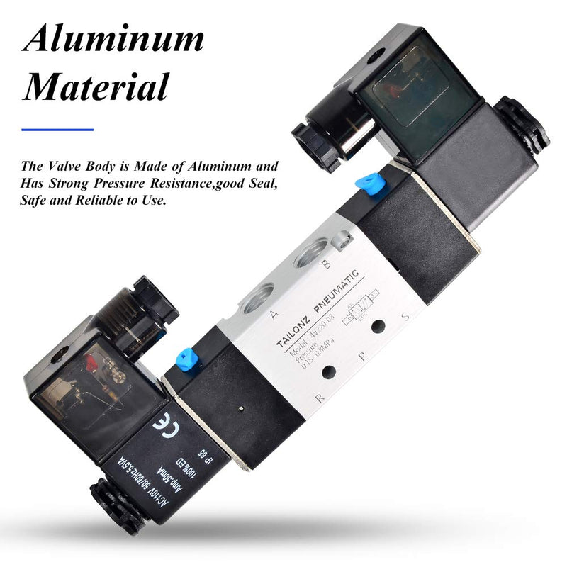 [Australia - AusPower] - TAILONZ PNEUMATIC Solenoid Valve 4V220-08 DC12V 1/4"NPT Double Coil Pilot-Operated Electric 2 Position 5 Way Connection Type 