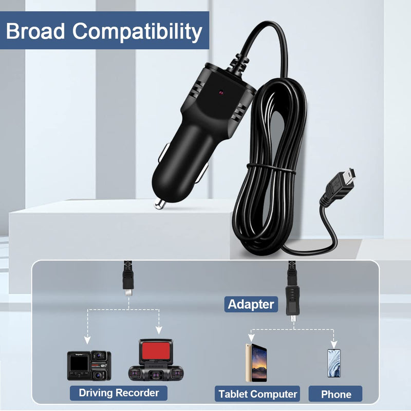 [Australia - AusPower] - Range Tour Dash Camera Car Charger, Micro USB and Mini USB Interfaces,Driving Recorders Power Cord 3.5m/11.5ft 12V/24V to DC5V 2A (I Interface) I interface 