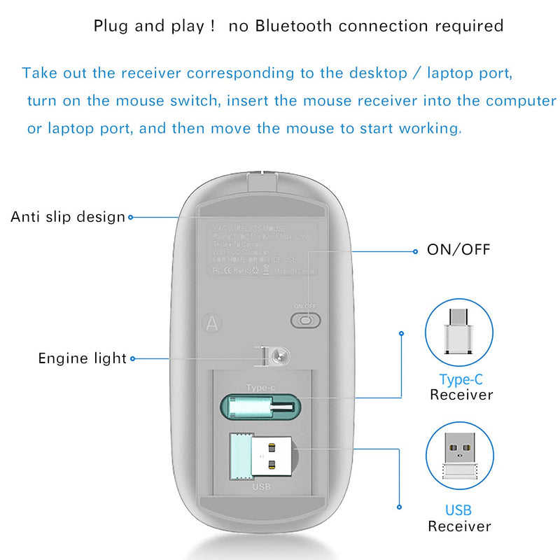 [Australia - AusPower] - Rechargeable Wireless Mouse for Mac Wireless Mouse for Laptop iMac MacBook Pro MacBook Air Desktop Computer Chromebook Windows (Silver) silver 