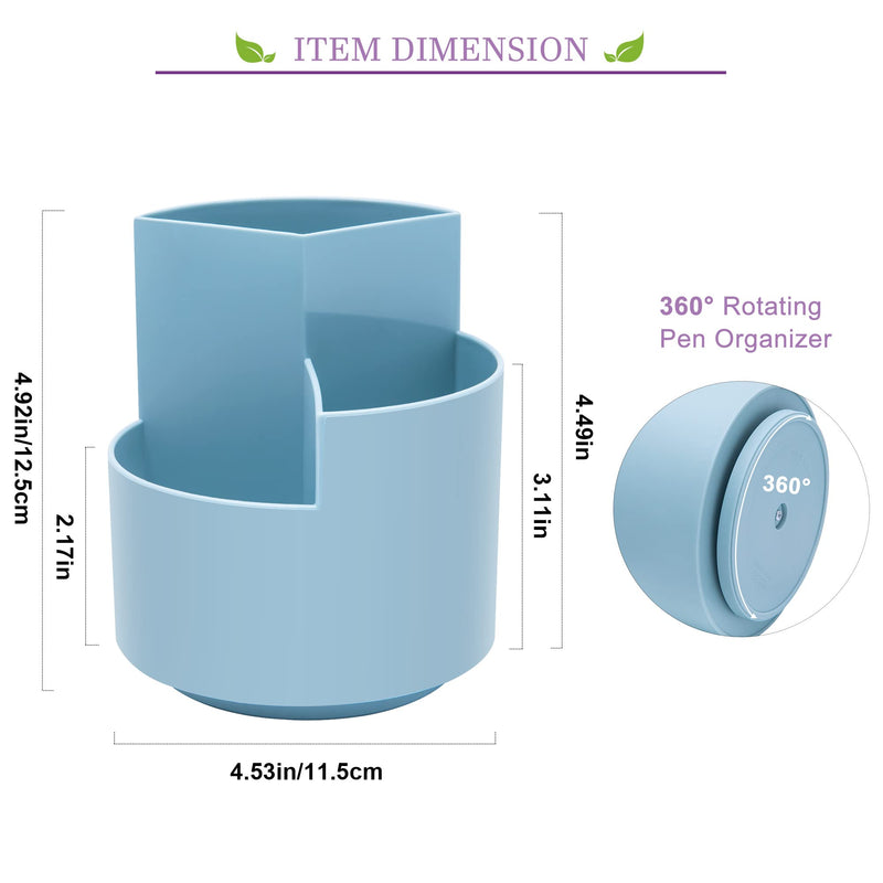 [Australia - AusPower] - Siveit Rotating Pen Holder, 3 Slots 360-Degree Spinning Pencil Pen Desktop Organizer Cute Pencil Cup Pot for Home, Office, Kids (Blue) Blue 