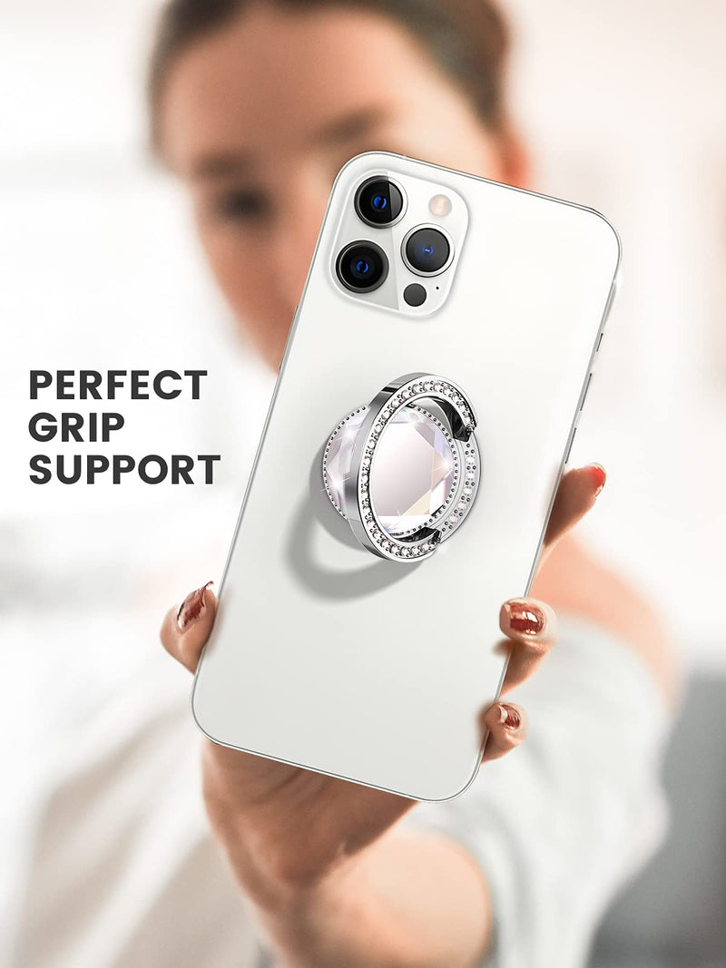 [Australia - AusPower] - Crystal Finger Ring-[361°Rotation] TRUDIN Universal Grip for Phone [Strong Adhesion] Compatible with Most Cell Phones and Phone Cases-Silver Silver 