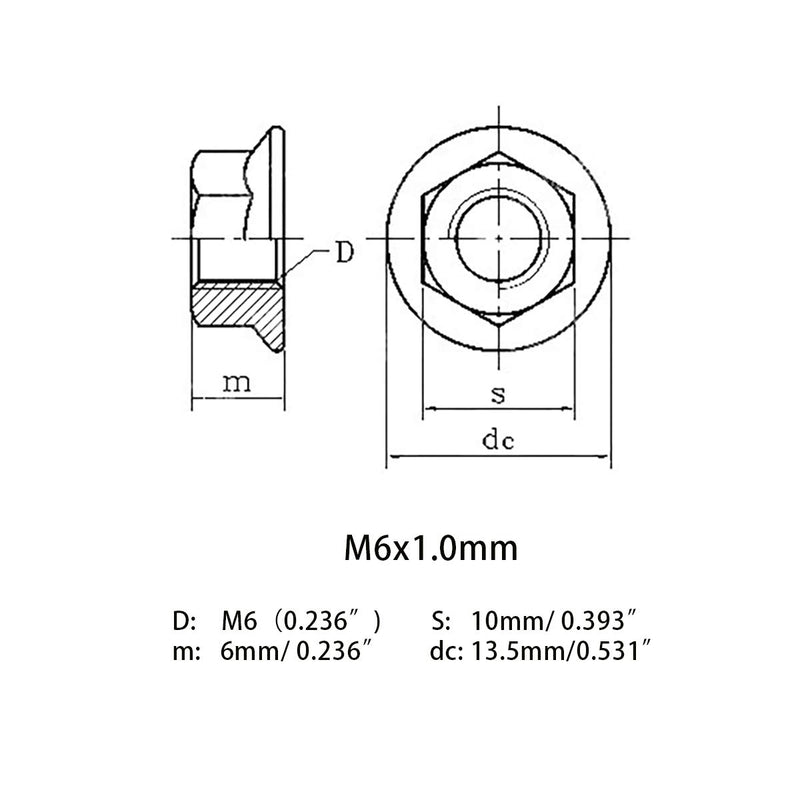[Australia - AusPower] - M6x1.0mm 304 Stainless Steel Flange Left Hand Thread Hex Nuts Lock Nuts Reverse Nuts 10pcs M6x1.0mm 