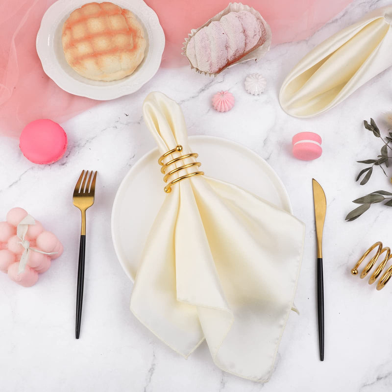 [Australia - AusPower] - MCEAST Satin Cloth Napkins and Napkin Rings Set of 8, Smooth Fabric Table Napkins and Napkin Holder for Wedding, Birthday Dinner Party, Family Gatherings, Table Decor (Ivory, 17 x 17 Inches) Ivory 